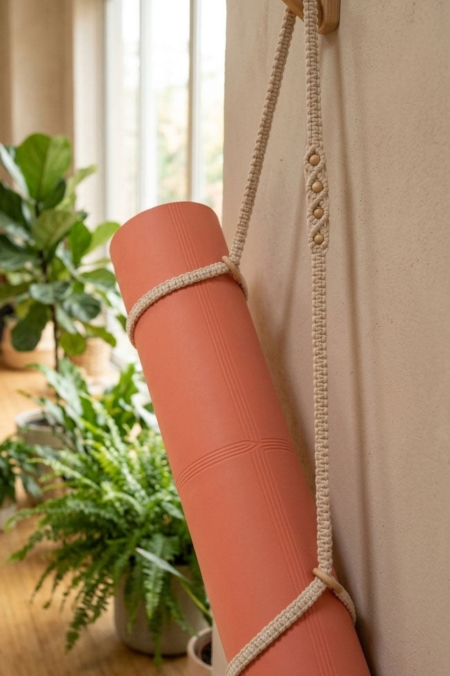 Yoga mat strap with beads